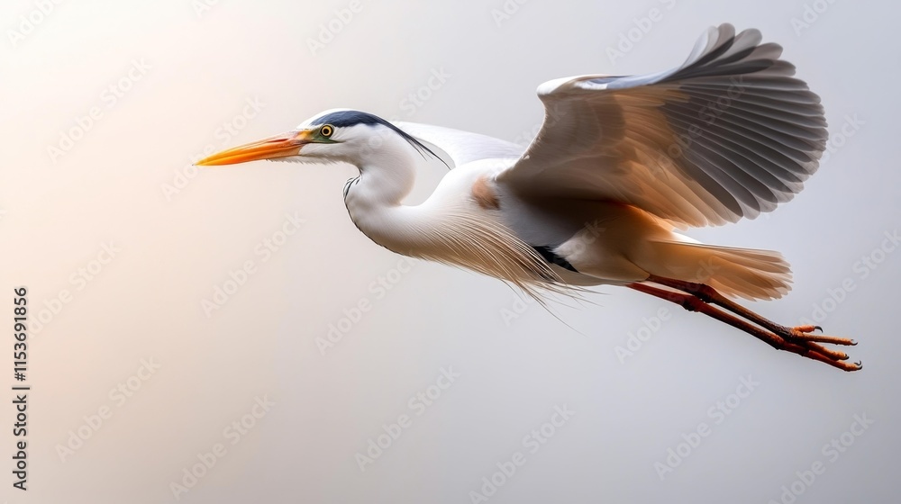 Obraz premium Elegant Heron in Flight Against a White Background. Generative AI