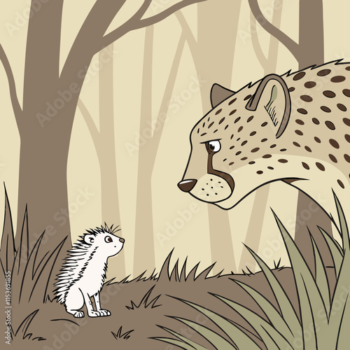 African pygmy hedgehog bravely faces a leopard in a thrilling wildlife encounter.