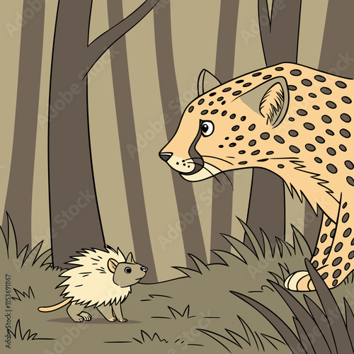 African pygmy hedgehog bravely faces a leopard in a thrilling wildlife encounter.