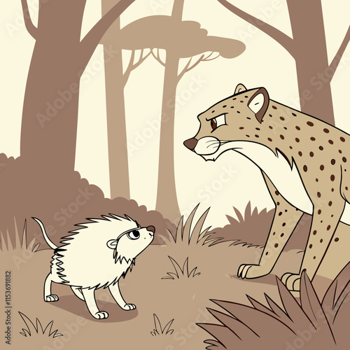 African pygmy hedgehog bravely faces a leopard in a thrilling wildlife encounter.