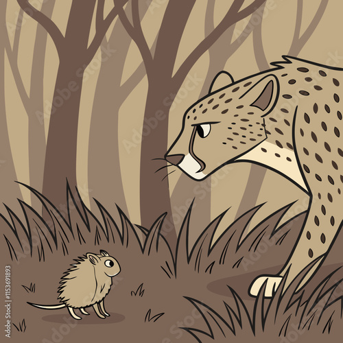 African pygmy hedgehog bravely faces a leopard in a thrilling wildlife encounter.