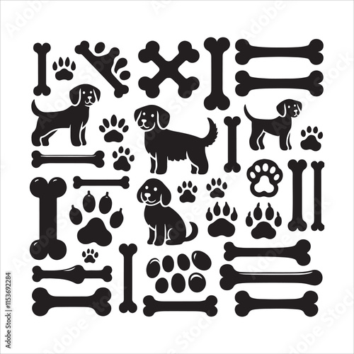 Dog bone silhouette vector. Bone silhouette set. Dog bone icons silhouette illustration 