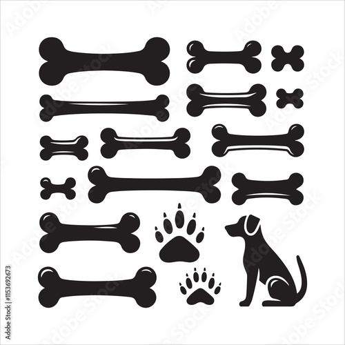 Dog bone silhouette vector. Bone silhouette set. Dog bone icons silhouette illustration 