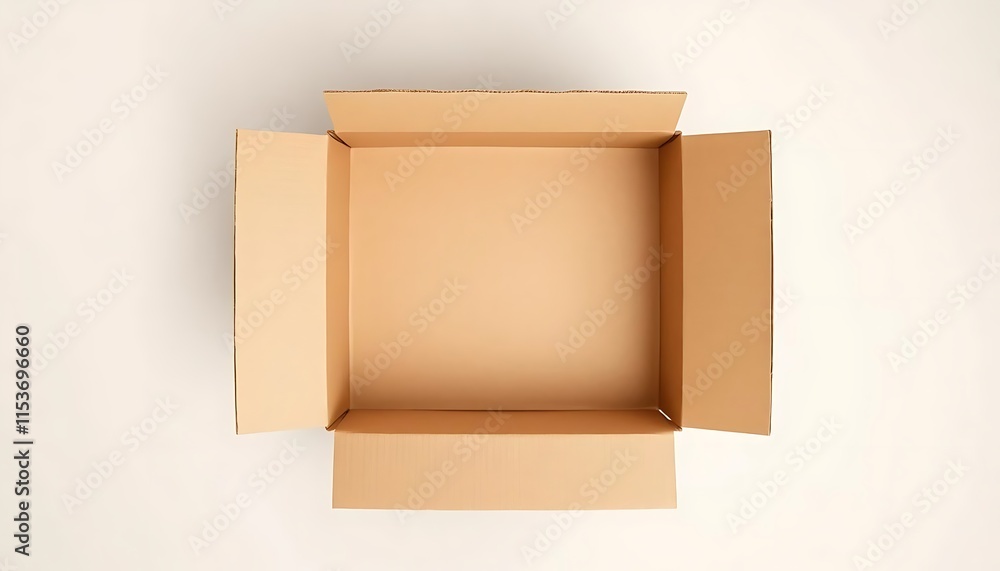 Open Cardboard Box Empty Square Container Light Brown Background. Generative AI Open Cardboard Box Empty Square Container Light Brown Background. Generative AI