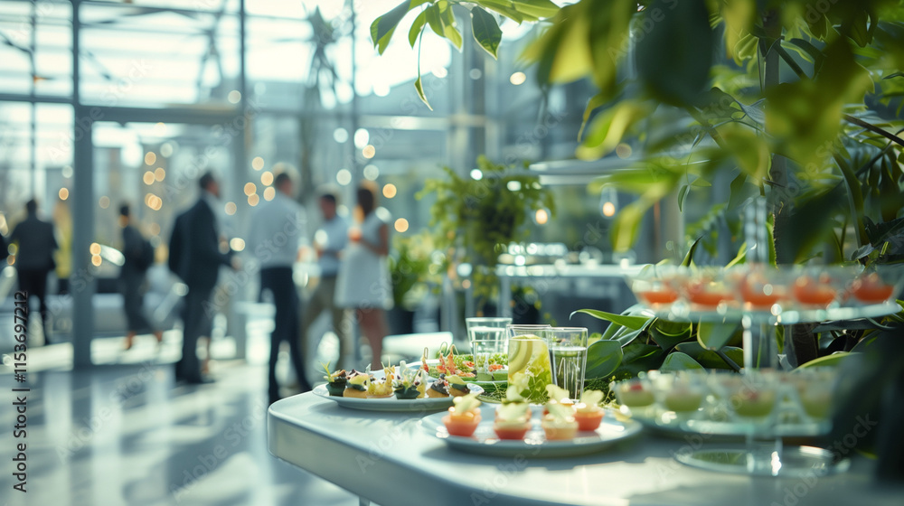 Corporate Event in Open Office Space with Delightful Desserts and Networking Colleagues