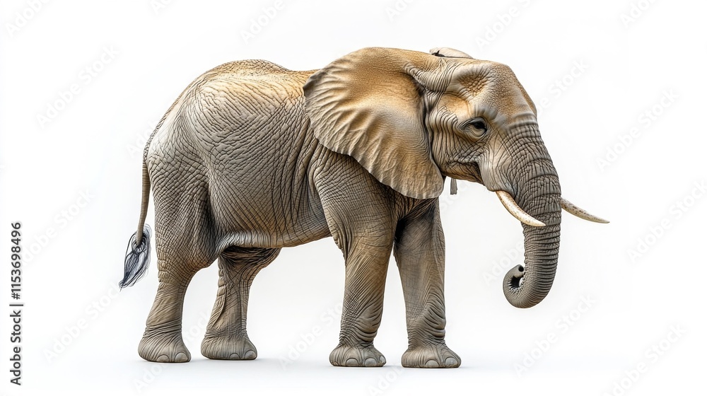 Fototapeta premium Realistic African elephant isolated on white background. Generative AI