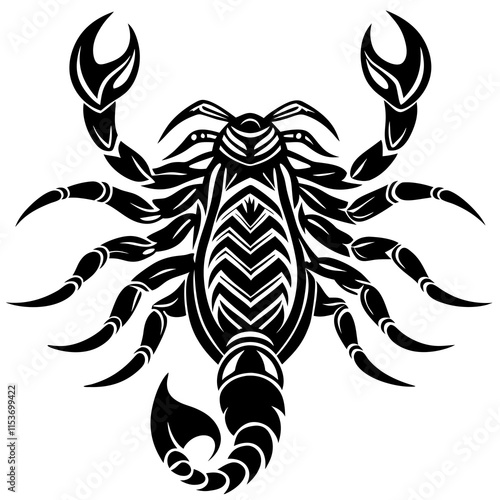 Black and White Tribal Scorpion Illustration with Intricate Patterns photo