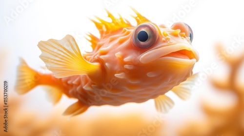 Bright Pufferfish with White Background. Generative AI photo