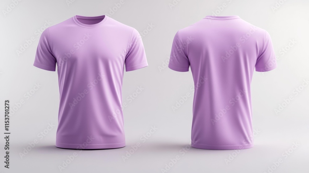 3D lavender T-shirt mockup front and back view isolated on white. Generative AI 3D lavender T-shirt mockup front and back view isolated on white. Generative AI