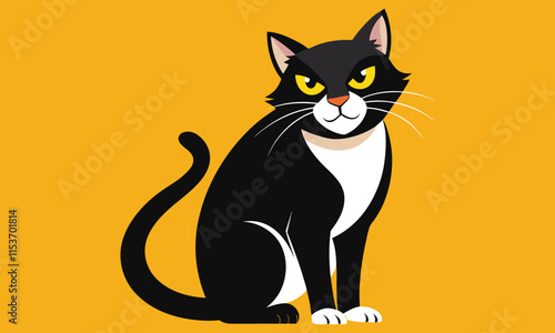 Thin Black Cat Vector Illustration Spooky Cat Design for Halloween