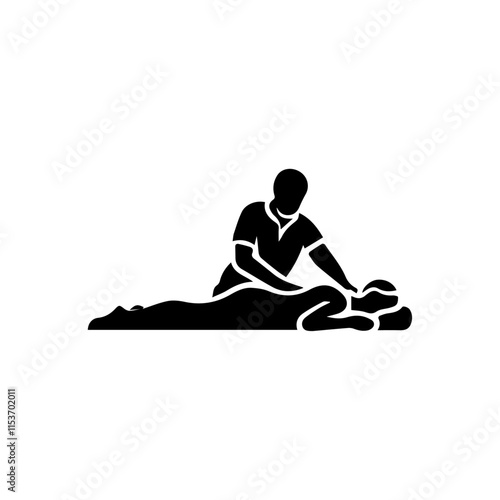 A minimalistic logo with a masseur and a woman.