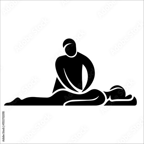 A minimalistic logo with a masseur and a woman.