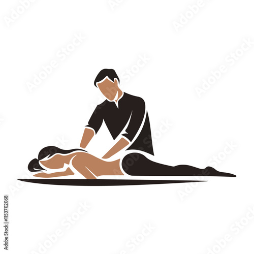 A minimalistic logo with a masseur and a woman.