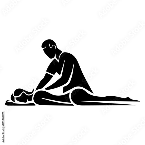 A minimalistic logo with a masseur and a woman.