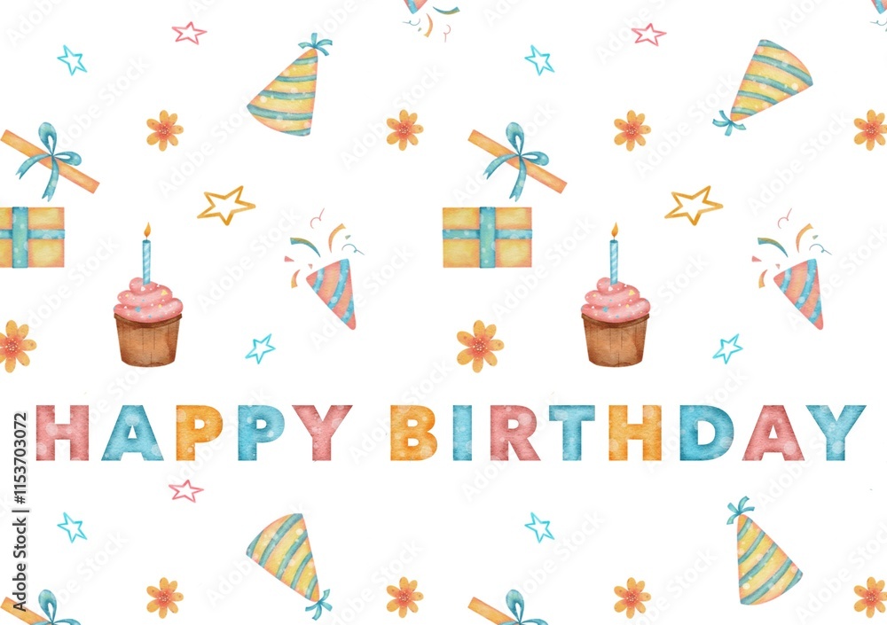 Charming Custom Watercolor Birthday Card with Creative Patterns and Decorative Confetti Details Charming Custom Watercolor Birthday Card with Creative Patterns and Decorative Confetti Details