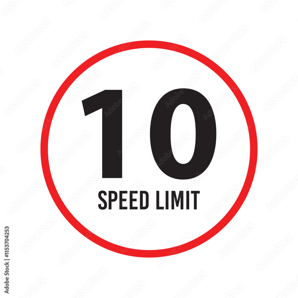 Speed limit signs and symbols depicting speed limits ranging from 5 to 100, featuring a standard design with black text on red circles. Vector illustration in eps 10. Speed limit signs and symbols depicting speed limits ranging from 5 to 100, featuring a standard design with black text on red circles. Vector illustration in eps 10.