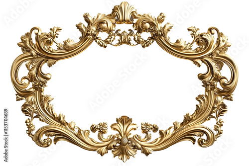 Fototapeta Naklejka Na Ścianę i Meble -  Decorative golden ornament frame on isolated white background. Golden luxury stucco 3d rendering.