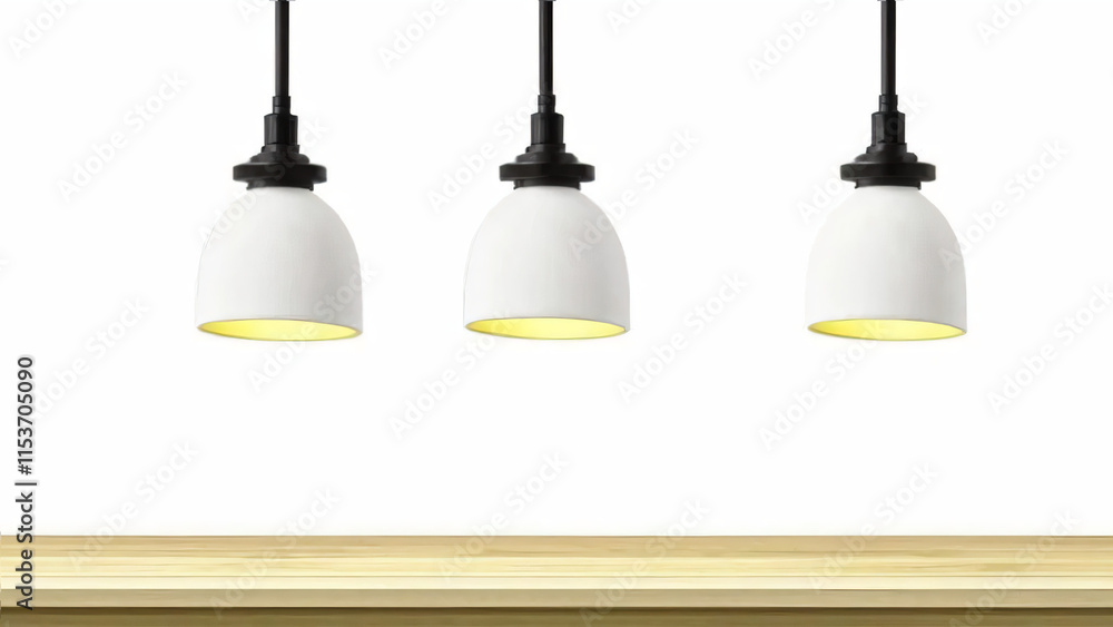 Obraz premium Wooden light empty countertop in white kitchen, kitchen backsplash interior. Stage showcase template promotional items