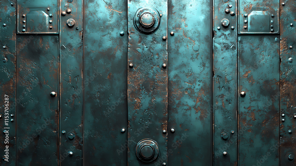 Fototapeta premium Worn-out metallic surfaces. textured lead sheet with charcoal scratches and verdigris accents, highly detailed, immaculate clarity, uhd. Verdigris. Illustration