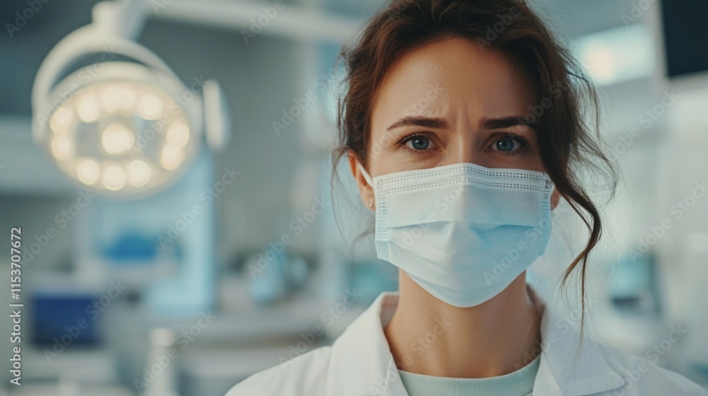 A healthcare professional wearing a mask in a medical environment. A healthcare professional wearing a mask in a medical environment.