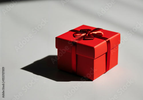 Wallpaper Mural Elegant red gift box with ribbon bow on a white background, creating a dramatic shadow, perfect for celebrations and special occasions Torontodigital.ca