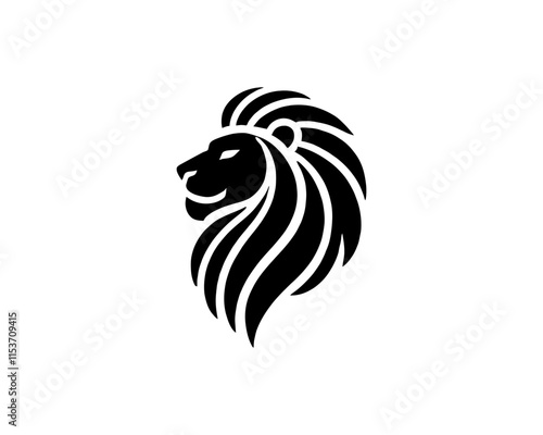 Lion head logo, lion head icon, lion face logo. Simple silhouette. Flat style. Logo design template. Vector illustration. Animal logotype concept.