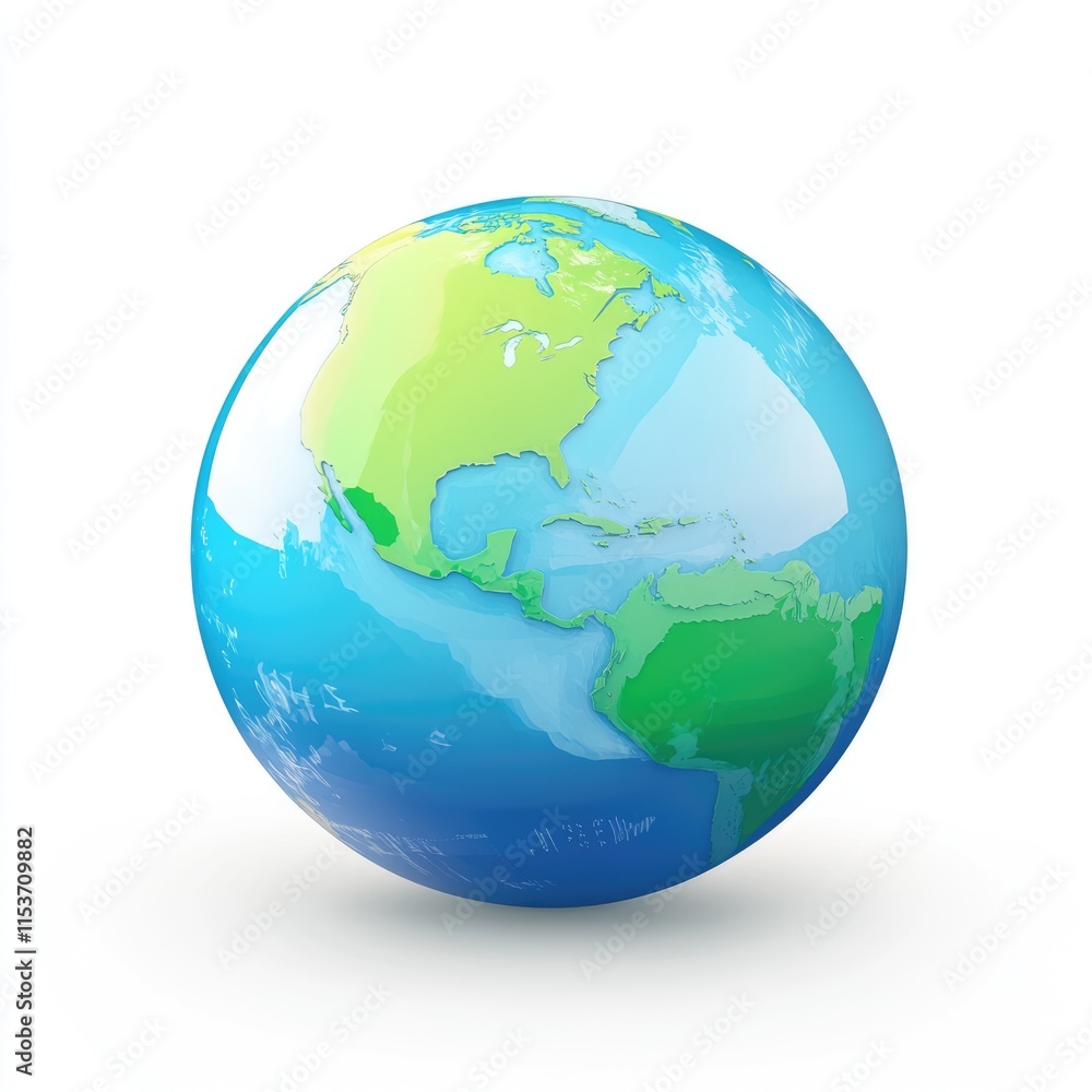 Fototapeta premium Three-Dimensional Earth Globe with Blue and Green Details, Set Against a Pure White Background