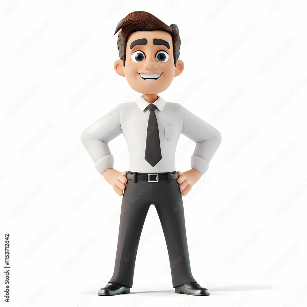 Obraz premium Handsome cartoon businessman standing confidently in a white shirt