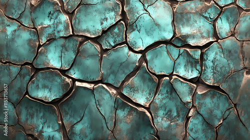 Cracked patterns of verdigris on a bronze surface. Verdigris. Illustration photo