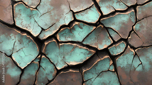 Cracked patterns of verdigris on a bronze surface. Verdigris. Illustration photo