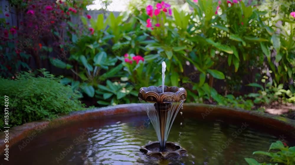 Garden Fountain with Trickling Water in Peaceful Setting Garden Fountain with Trickling Water in Peaceful Setting