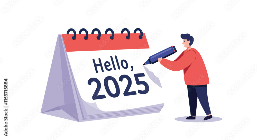 Happy New Year 2025 calendar vector illustration written on calendar hello 2025 on a white background. Happy New Year 2025 calendar vector illustration written on calendar hello 2025 on a white background.