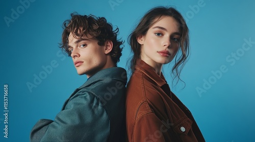 Stylish Couple in Trendy Jackets - Fashionable Portrait Photography photo