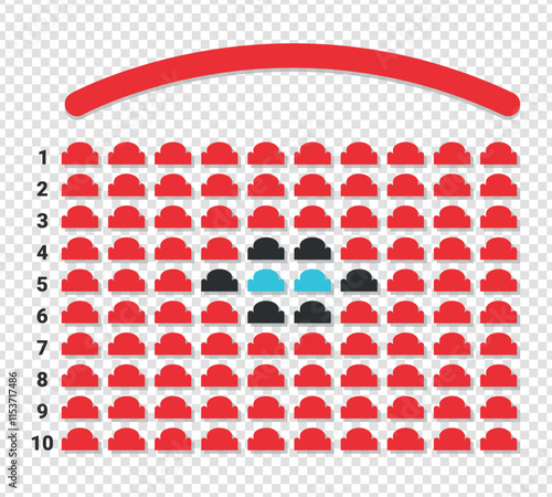 Cinema movie theater reservation scheme isolated on transparent background. Cinema seats booking online. Vector illustration