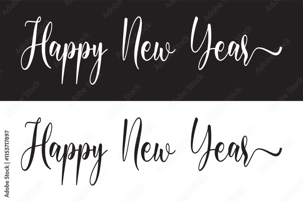 Happy New Year handwritten lettering design. Holiday calligraphy text for postcard, poster, banner design element. New Year 2025 handwritten lettering in eps 10. Happy New Year handwritten lettering design. Holiday calligraphy text for postcard, poster, banner design element. New Year 2025 handwritten lettering in eps 10.