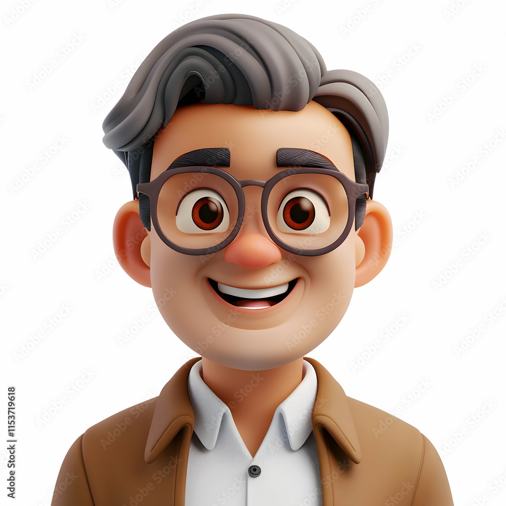 Friendly animated character with glasses and stylish hairstyle Friendly animated character with glasses and stylish hairstyle