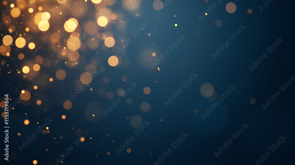 Obraz premium abstract background with Dark blue and gold particle. Christmas Golden light shine particles bokeh on navy blue background. Gold foil texture. Holiday concept