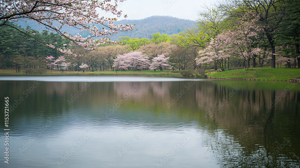 serene lake reflecting beauty of spring with cherry blossoms tranquil nature landscape water trees springtime peaceful reflection outdoor serene lake reflecting beauty of spring with cherry blossoms tranquil nature landscape water trees springtime peaceful reflection outdoor