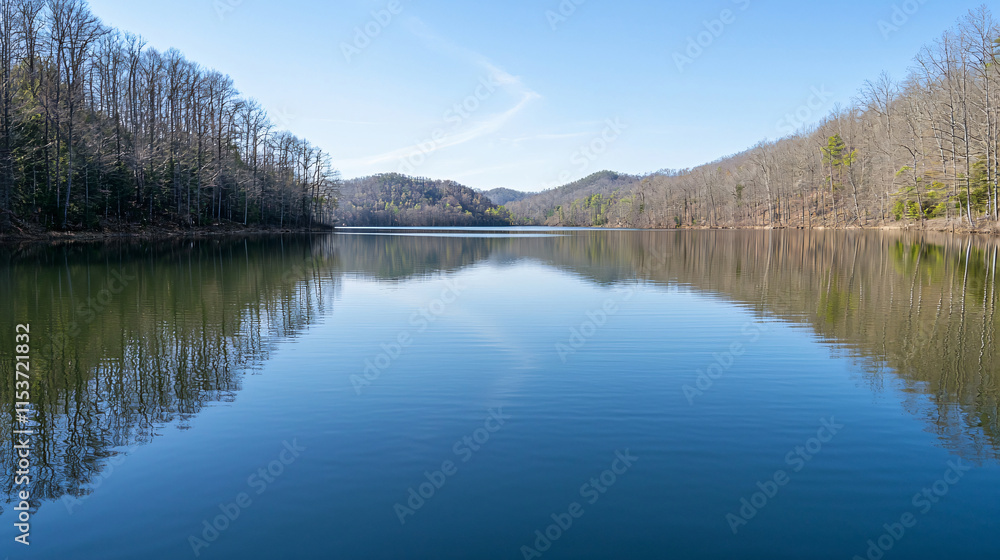 serene lake reflecting beauty of spring, surrounded by trees and mountains. calm water creates peaceful atmosphere, perfect for relaxation and nature appreciation serene lake reflecting beauty of spring, surrounded by trees and mountains. calm water creates peaceful atmosphere, perfect for relaxation and nature appreciation