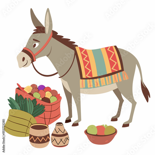 A Mexican donkey Displaying items for sale