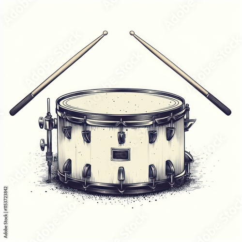 A snare drum with drumsticks. photo