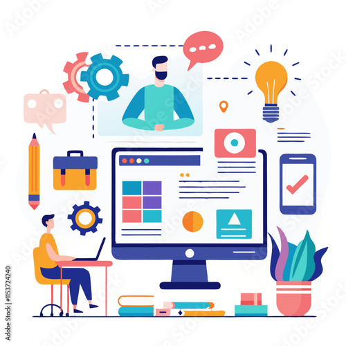 Wallpaper Mural Collaborative workspace showcases diverse tools and screens for productivity and teamwork Torontodigital.ca