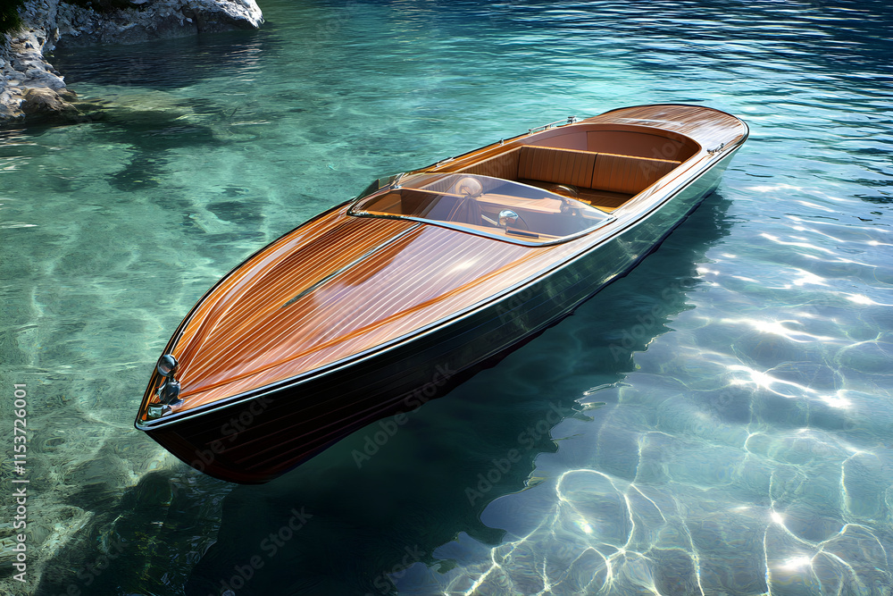 Serene Harmony: Wooden Boat's Reflection on Pristine Waters Serene Harmony: Wooden Boat's Reflection on Pristine Waters