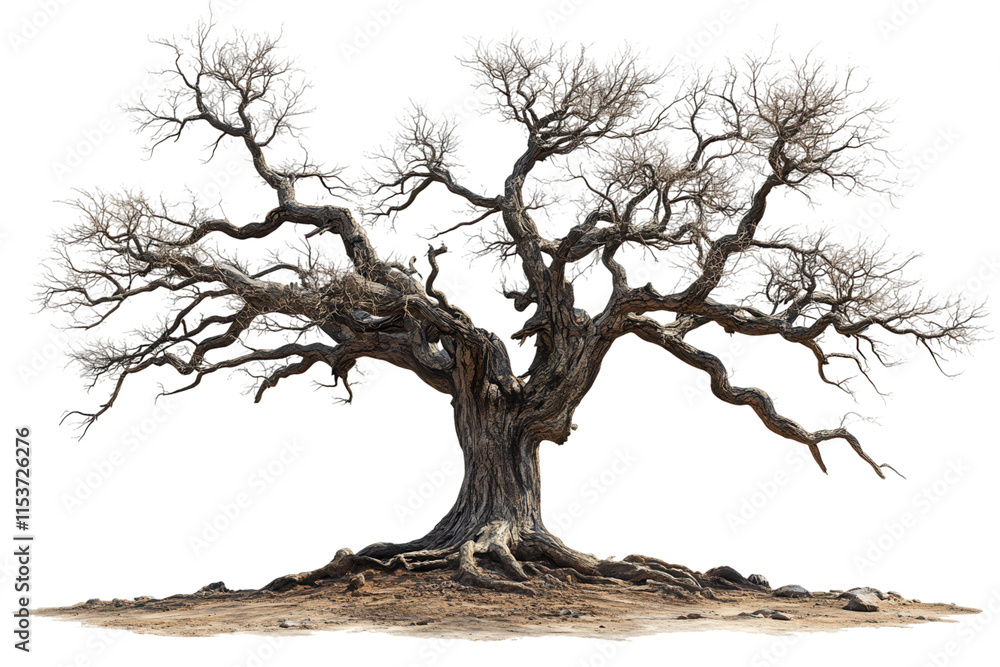 Large twisted bare tree in a winter landscape. Large twisted bare tree in a winter landscape.