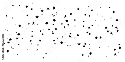 Black star of confetti. Falling stars on a white background. Illustration of flying shiny stars. Decorative element. Suitable for your design, cards, invitations, gift, vip.