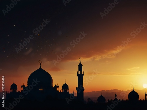 sunset in the mosque photo