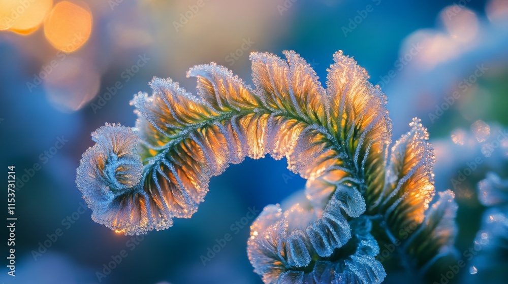 Frosty Fern with Sparkling Dew Drops on a Winter Morning Frosty Fern with Sparkling Dew Drops on a Winter Morning