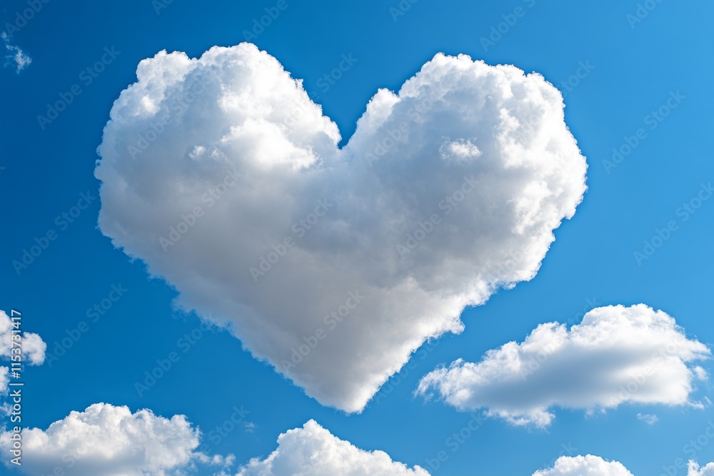 A heart-shaped cloud in a vibrant blue sky with soft, fluffy textures, illuminated by the sun A heart-shaped cloud in a vibrant blue sky with soft, fluffy textures, illuminated by the sun