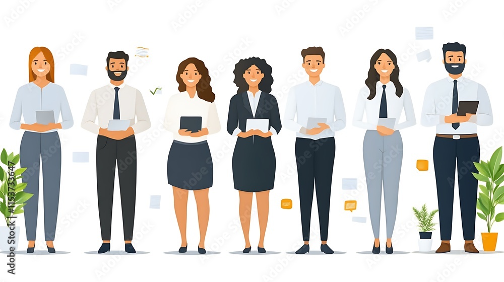 Diverse business team using tablets. Diverse business team using tablets.