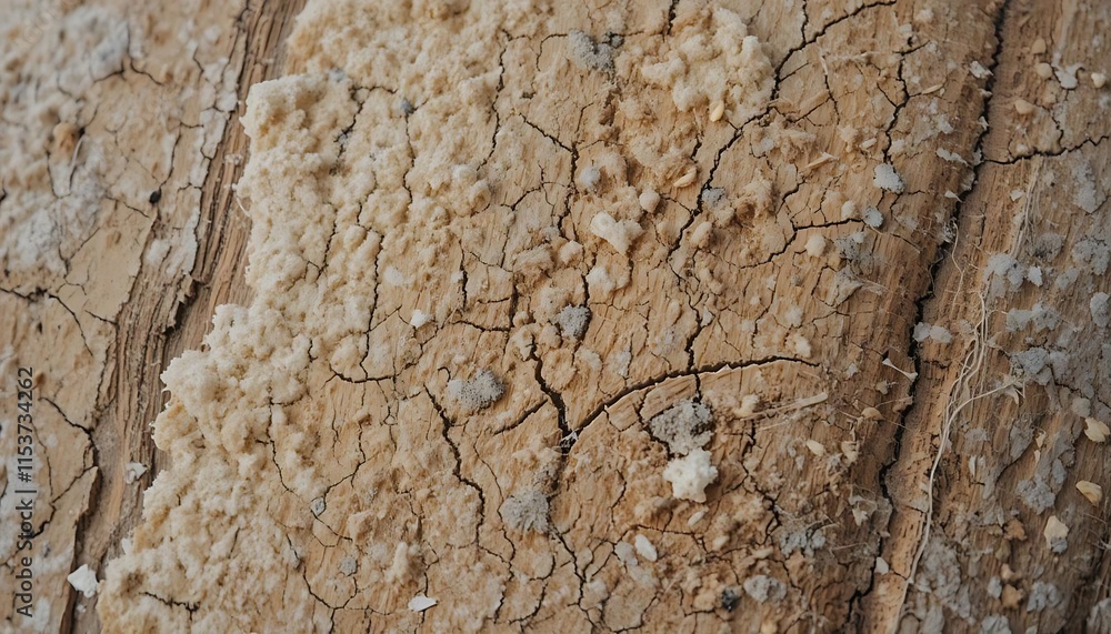 Dried Cracked Wood Surface With White Deposits Dried Cracked Wood Surface With White Deposits